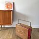 large wicker / rattan and black iron magazine rack from the 70s