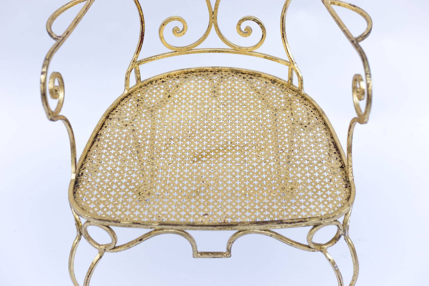 Pair of wrought iron and gilded armchairs, circa 1990