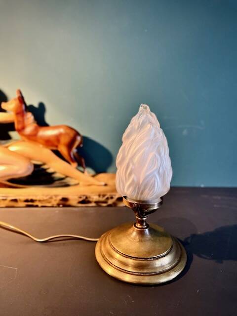 Lampe flamme Art Déco verre dépoli 1920-1930