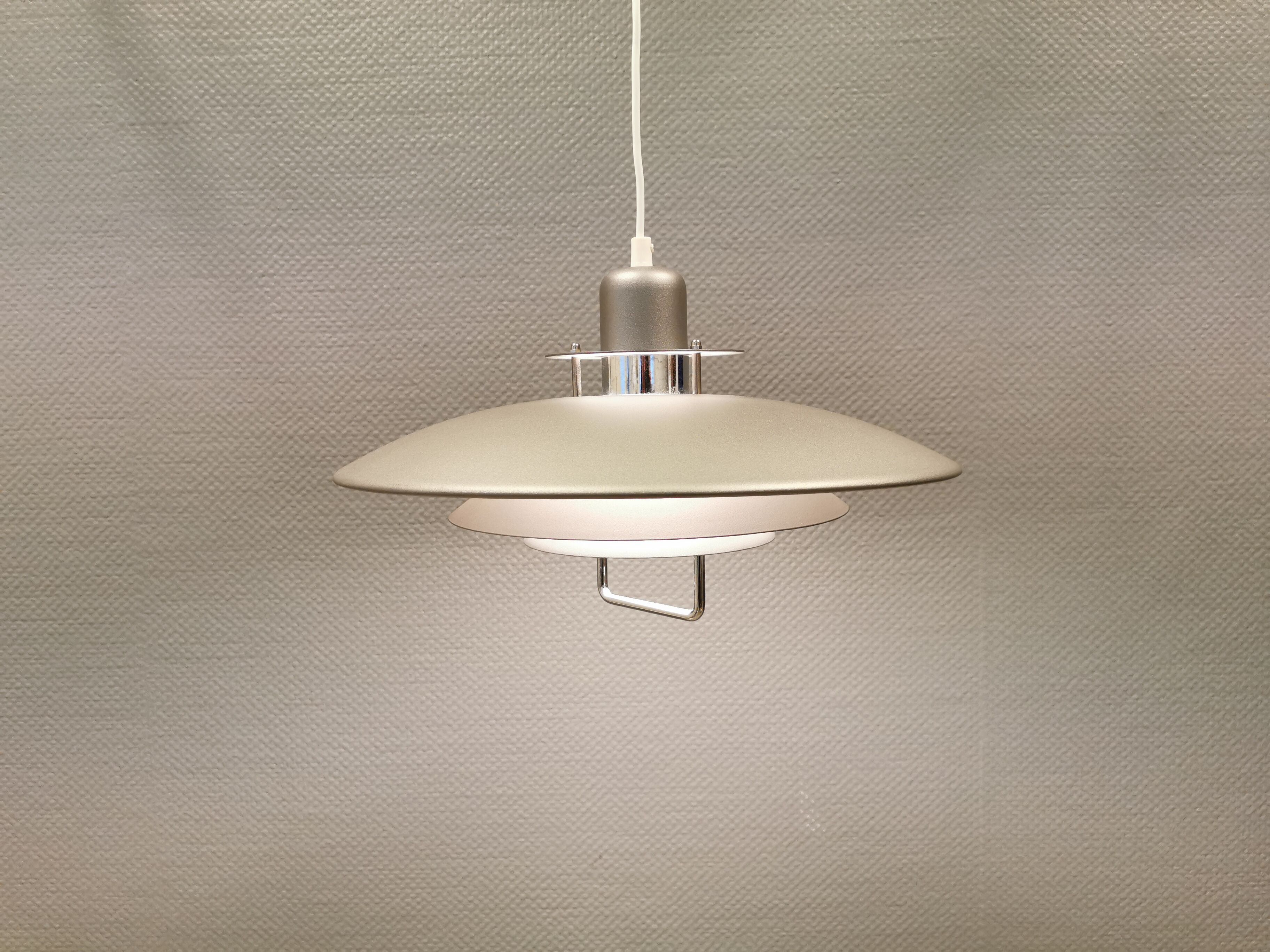 Swedish hanging lamp, produced by Belid in the original silver-grey colour.
