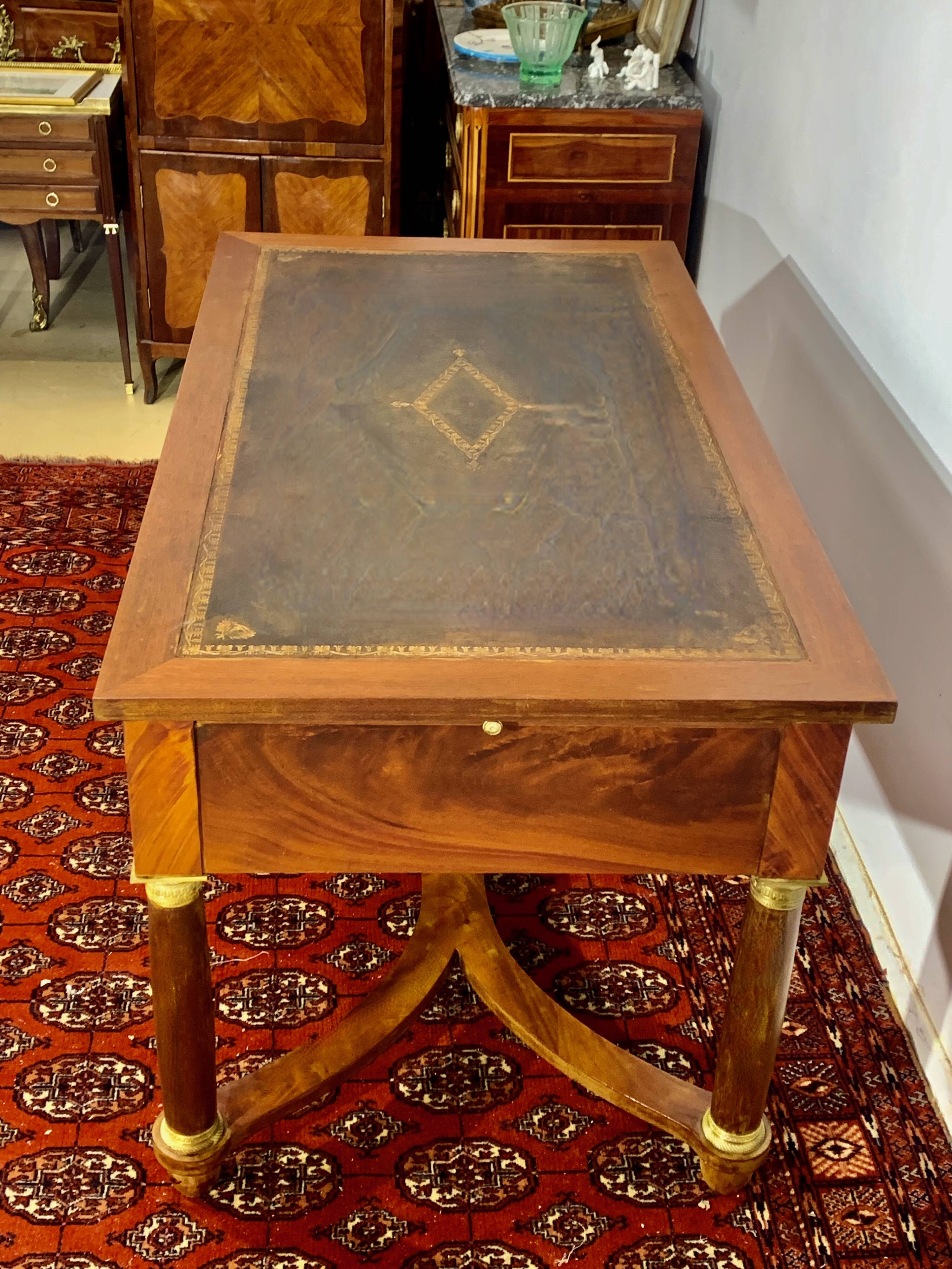 Double-sided EMPIRE Style DESK in Mahogany and gilded bronzes