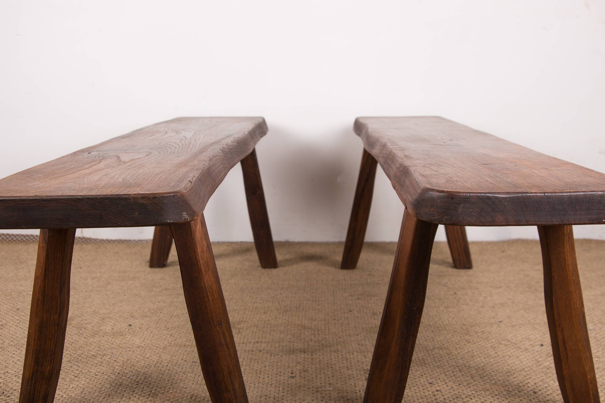 Pair of Scandinavian benches in Solid Elm by Olavi Hanninen 1960.