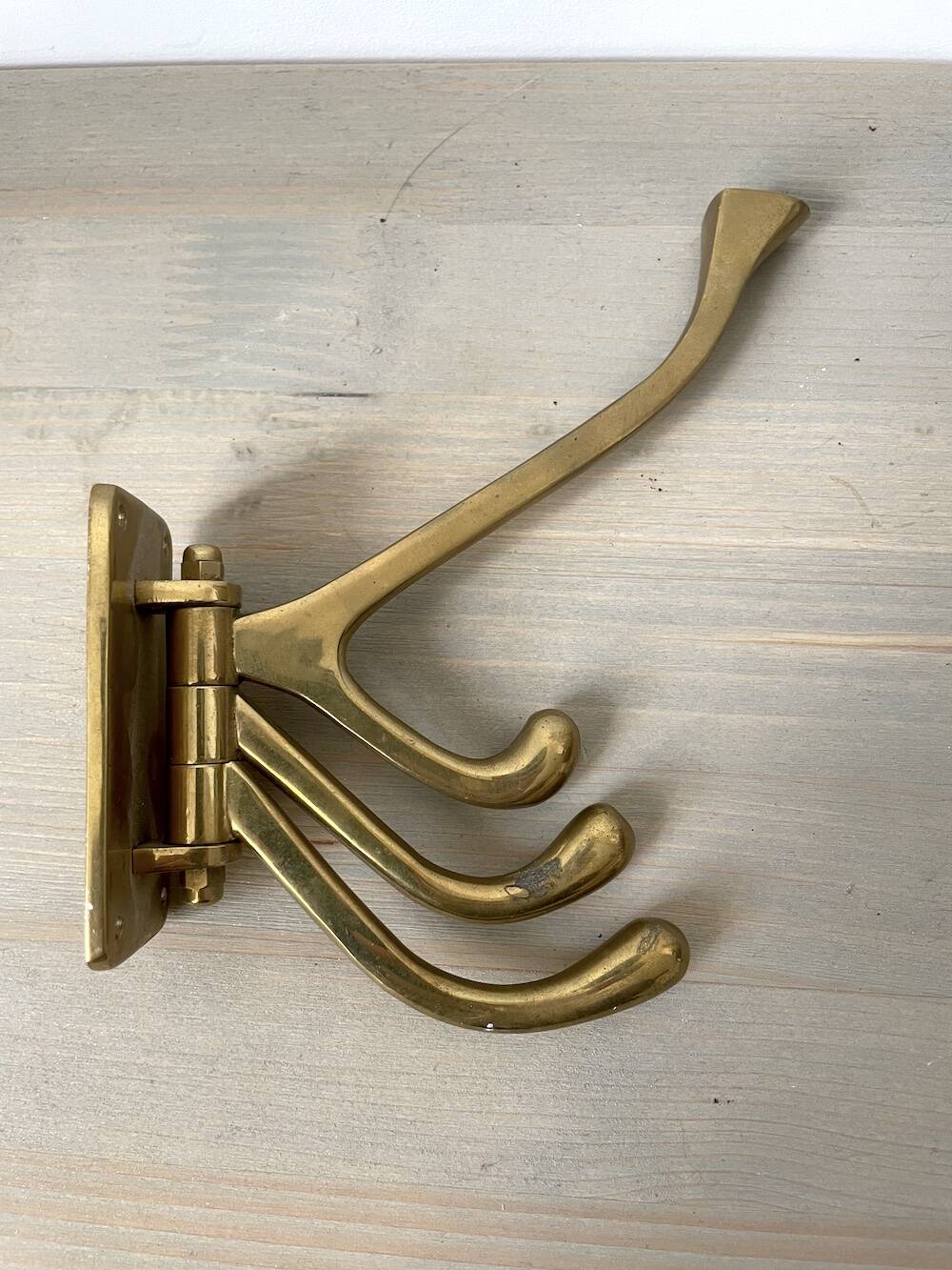Art Deco Brass Coat Rack with 4 Hooks