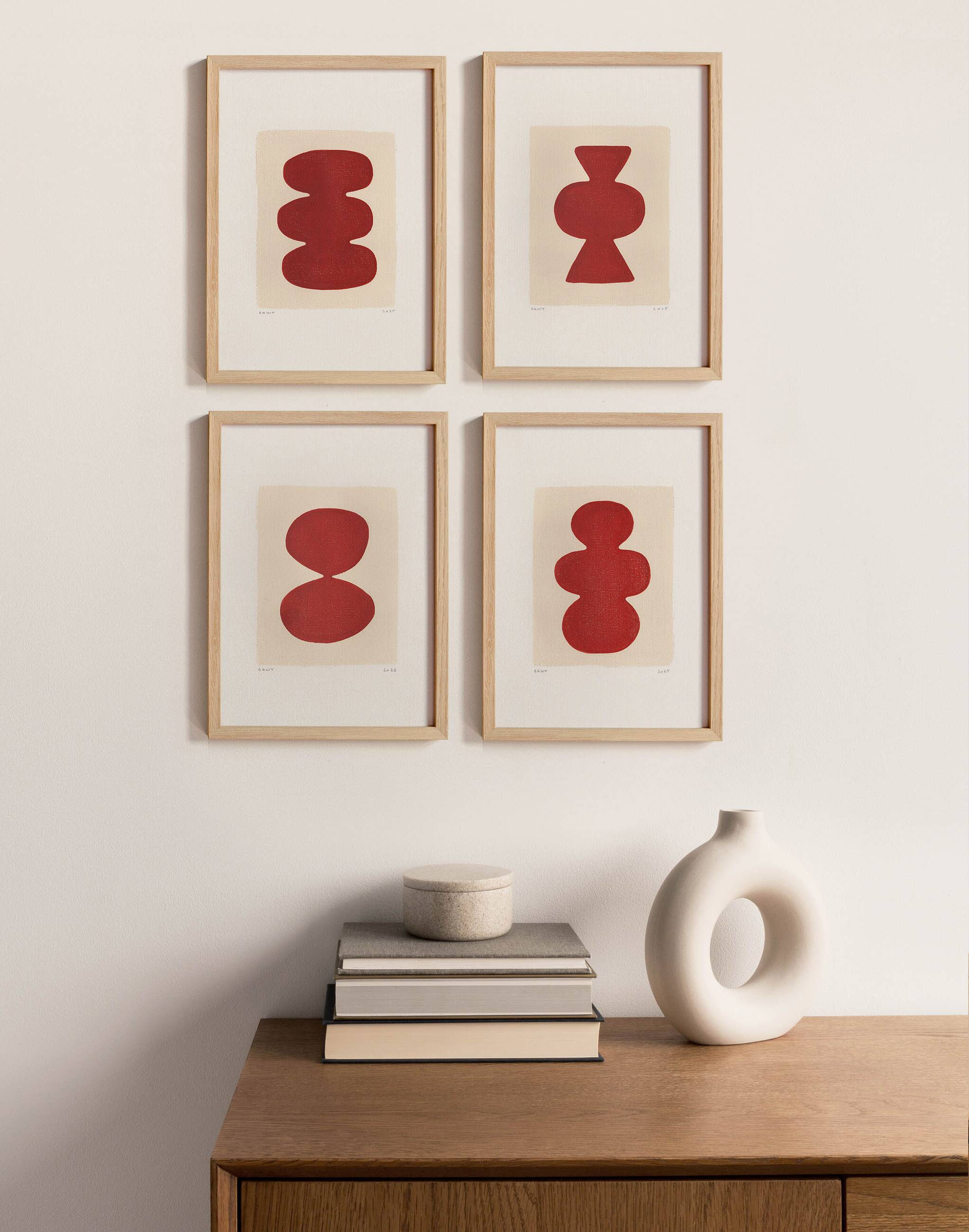 4 acrylic paintings on paper - abstract paintings signed eawy