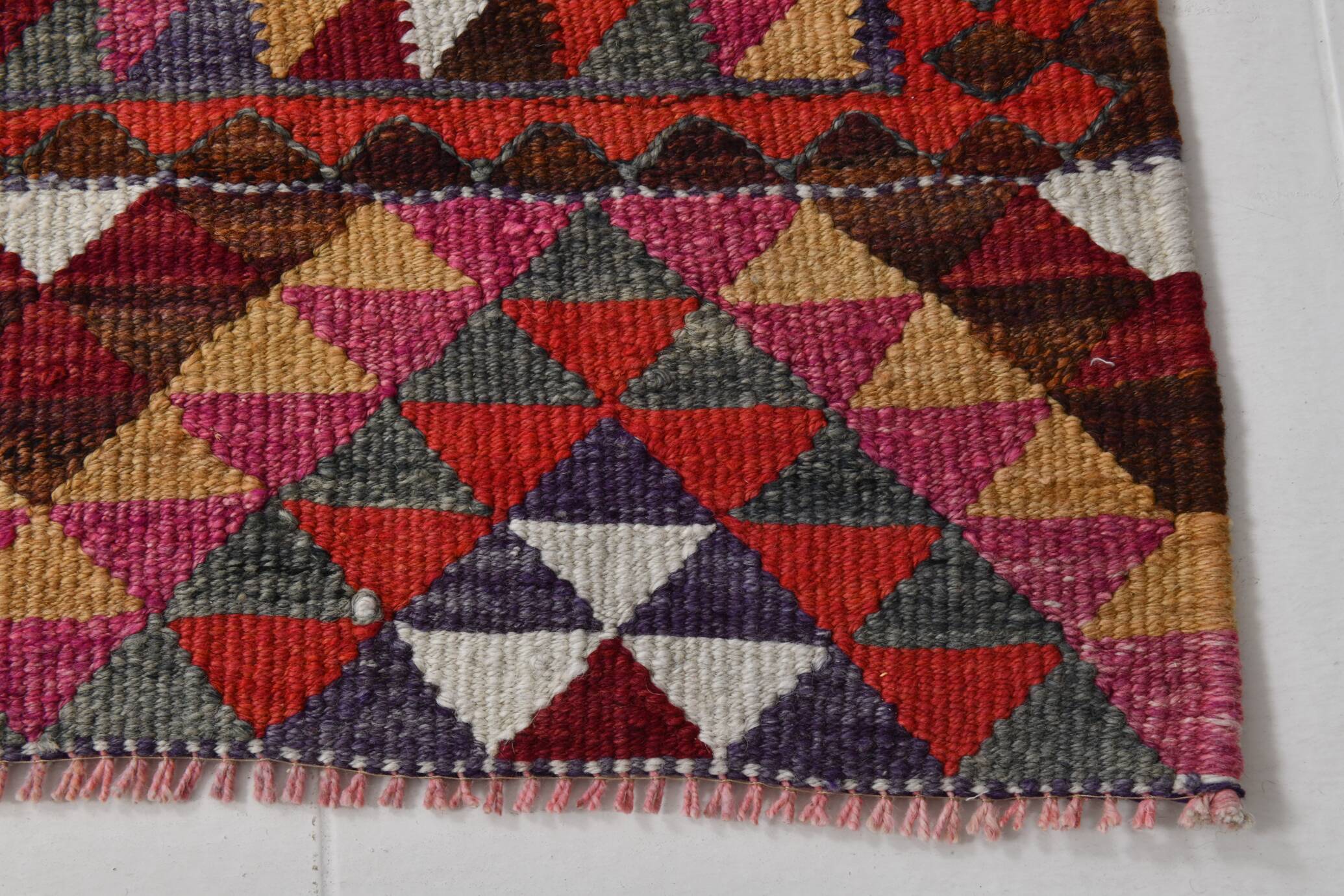 Tapis coureur vintage bordeaux Kilim 3x10 95x302 cm