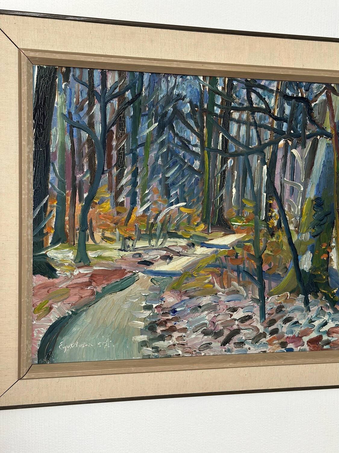 Swedish Oil on Canvas – “Forest” by Eyvind Olesen – Dated 1957