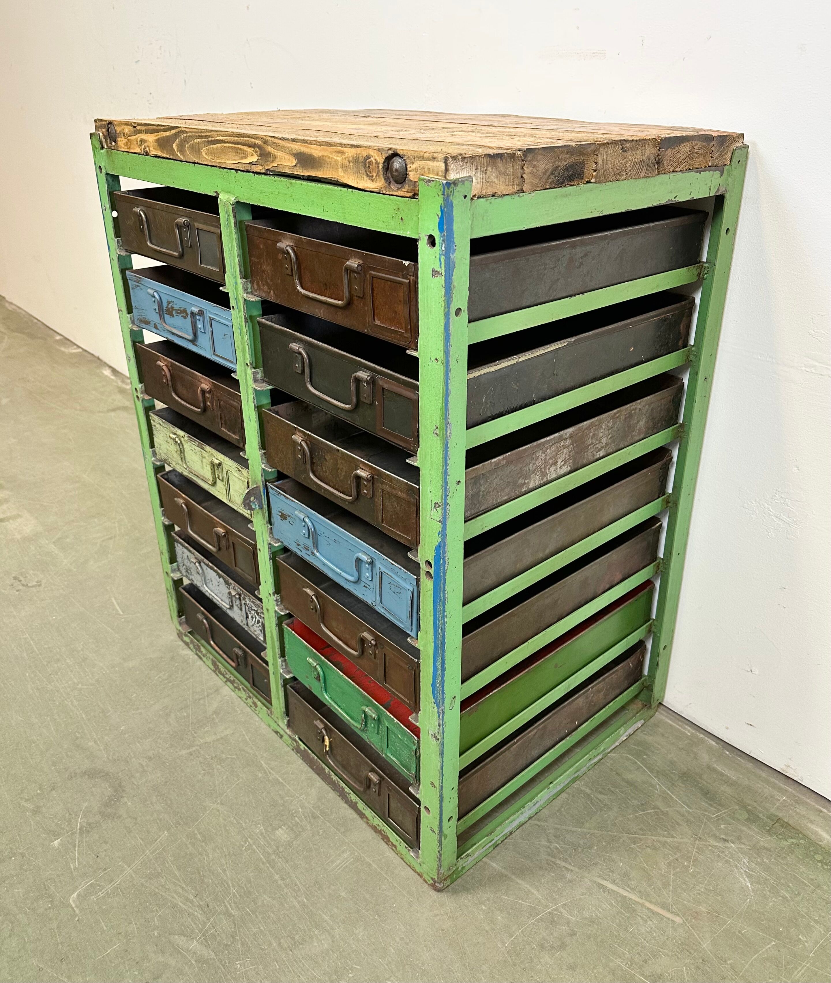 Vintage industrial iron chest of drawers, 1950s