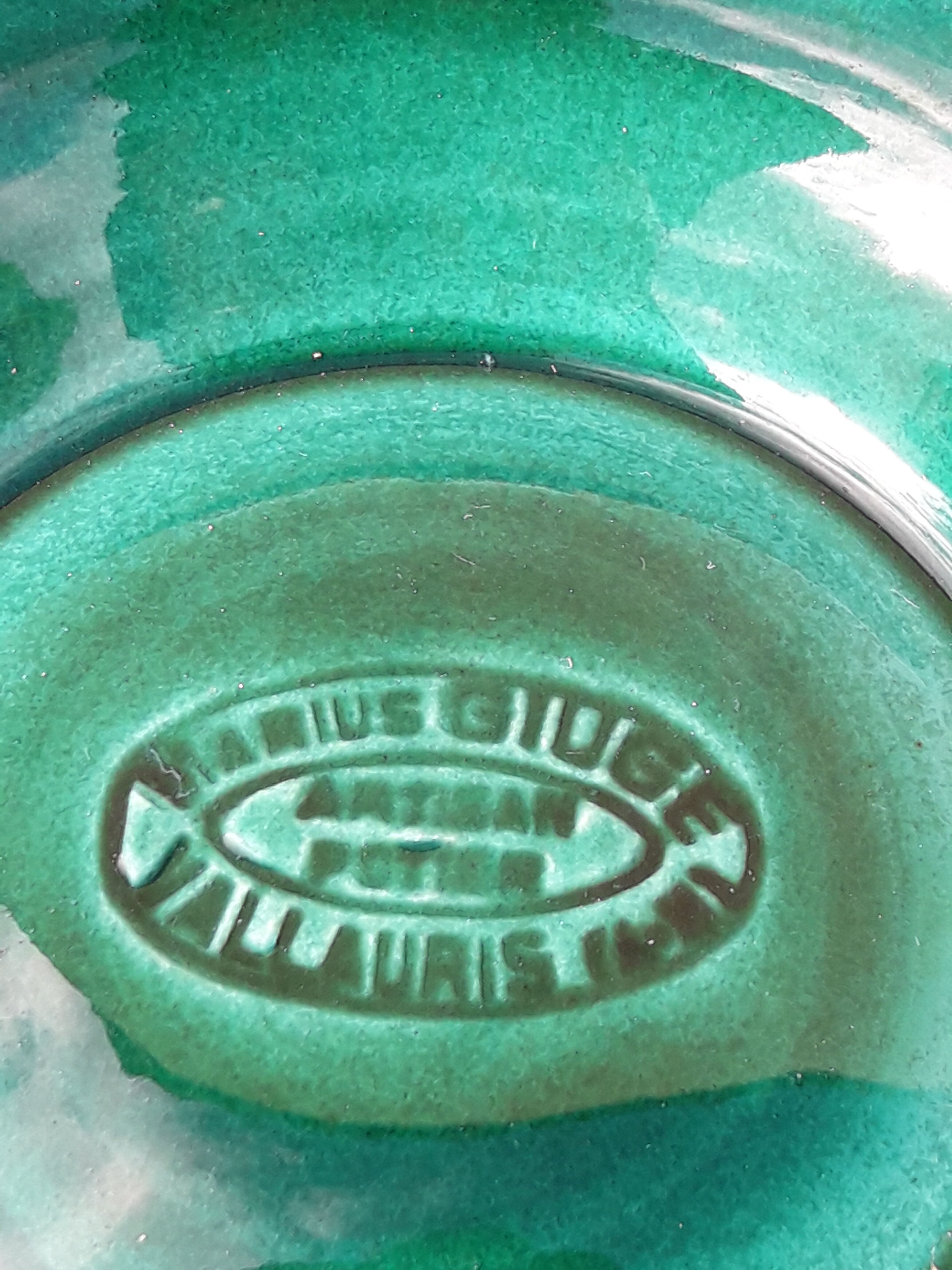 5 plates stamped Marius Giuge potter artist Vallauris diam 23.5 cm