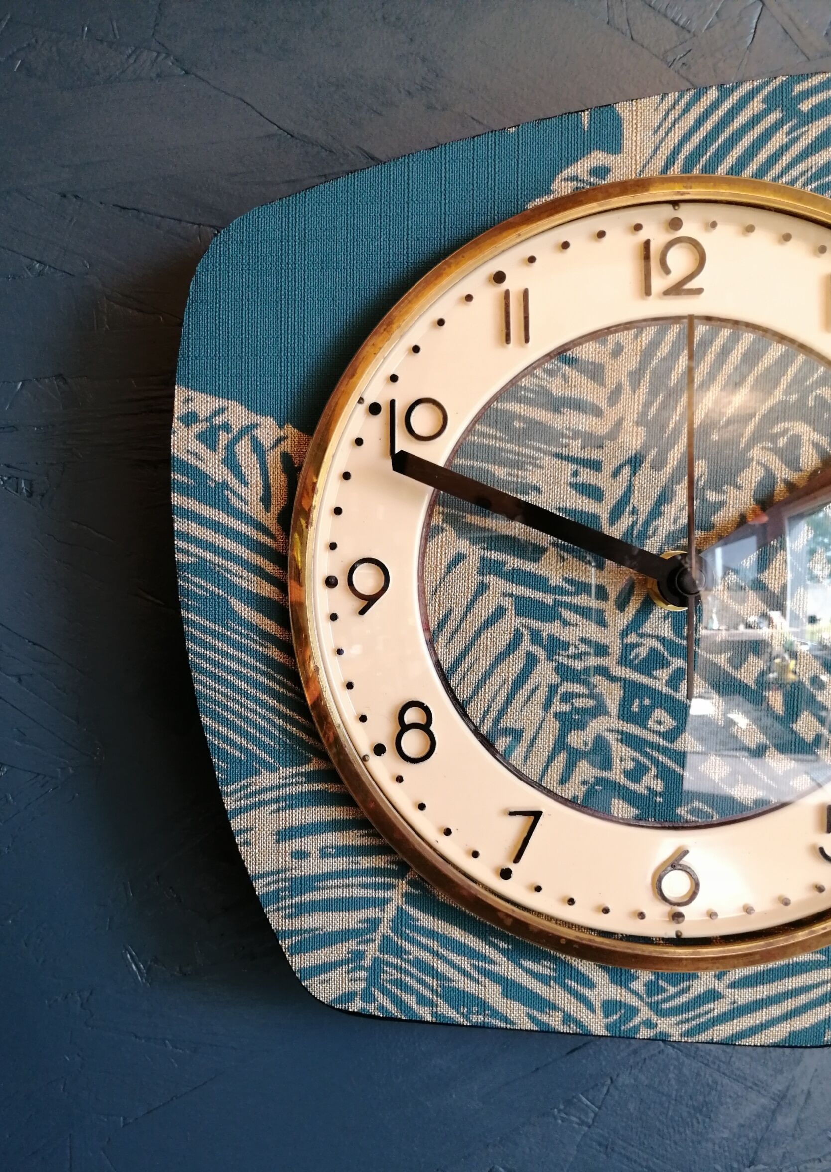 Vintage clock asymmetrical silent wall pendulum "Golden Green"