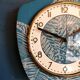 Vintage clock asymmetrical silent wall pendulum "Golden Green"