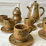 coffee service 6 cups and saucers, teapot and sugar bowl in ceramic / pottery / stoneware years 50-6