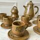 service à café 6 tasses et sous-tasses, theière et sucrier en cérémique / poterie / grès années 50-6