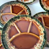 Set of 6 compartmentalised glazed ceramic plates, 1960s-70s.