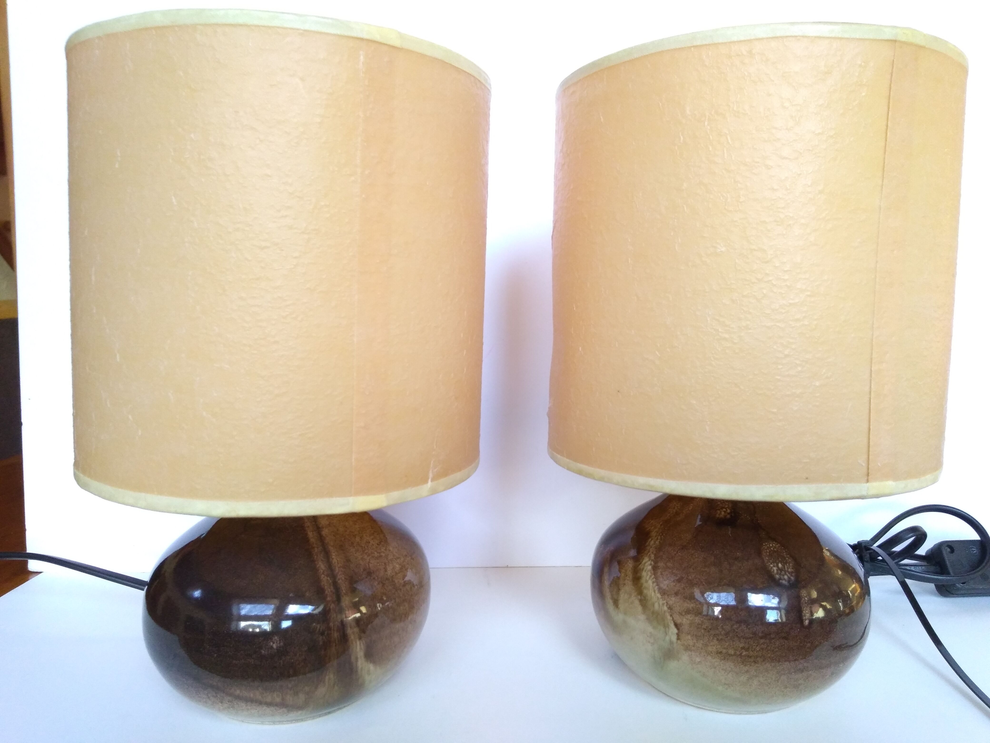 Paire de lampes en grès 70 abat-jour inclusion fleurs séchées