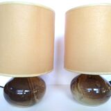 Pair of sandstone lamps 70 shade inclusion dried flowers