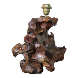 Imposing brutalist lamp in olive wood, 1970