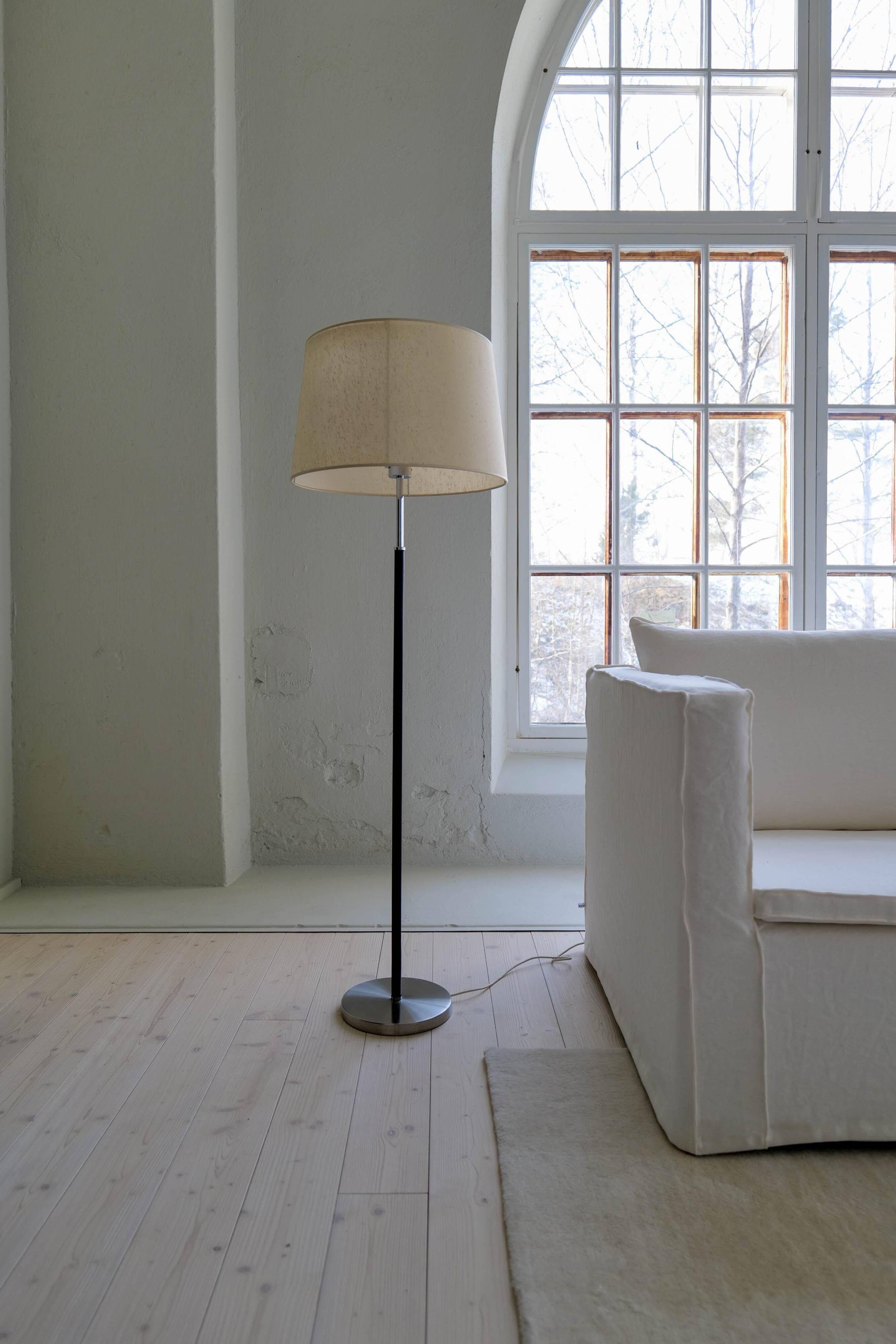 Modern mid-century chrome leather floor lamp Atelje Lyktan, Sweden