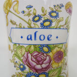 Old apothecary pot, ceramic Aloe medicine jar. Year 70 80