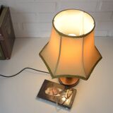 Large Vintage Bedside Lamp / French Style Table Light / Gold Textile Shade