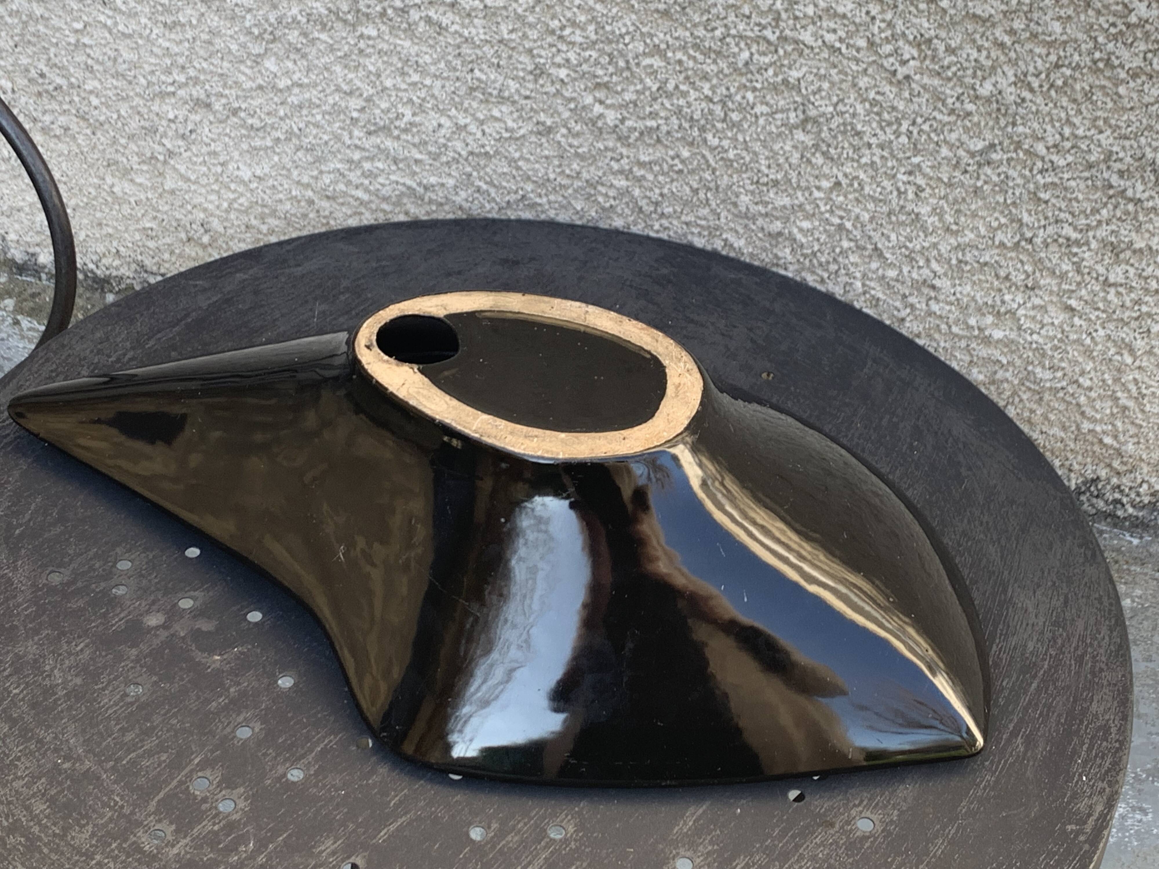 Fruit bowl in glazed ceramic, red design motif, Vallauris, vintage