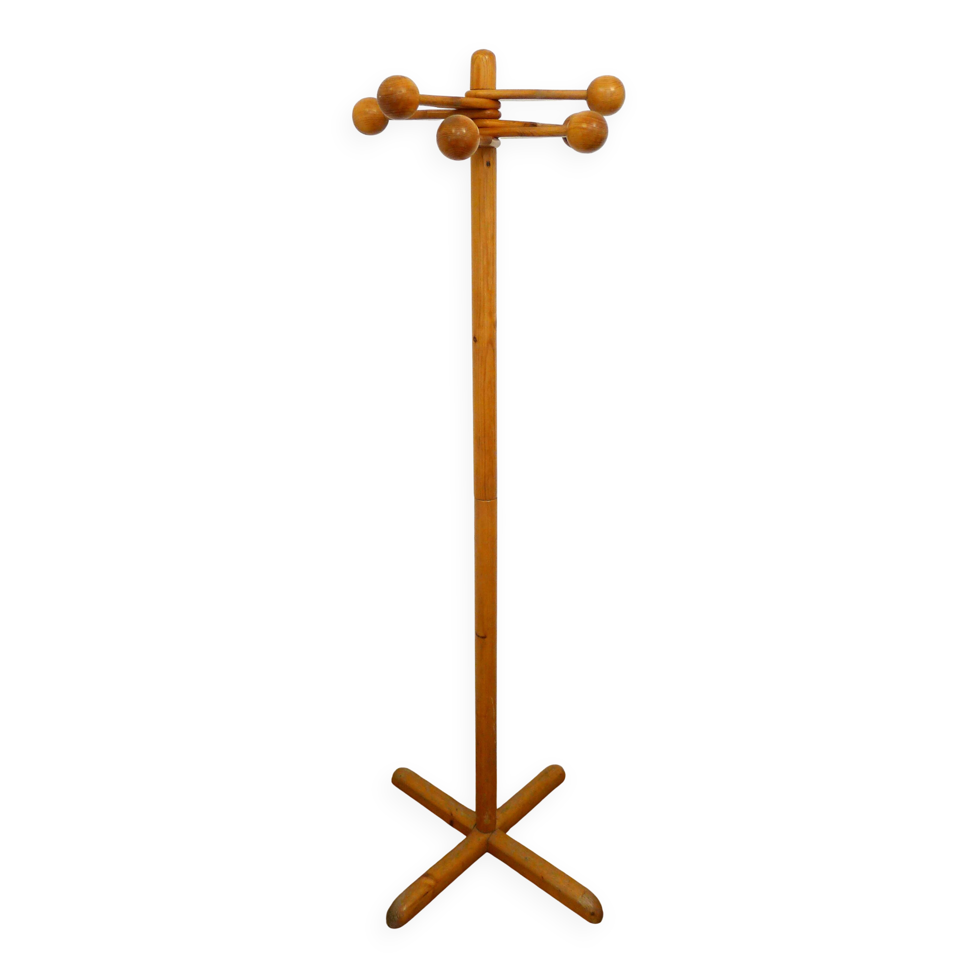 Satellite coat rack, 6 ball hooks on pivot, made of wood (pine)