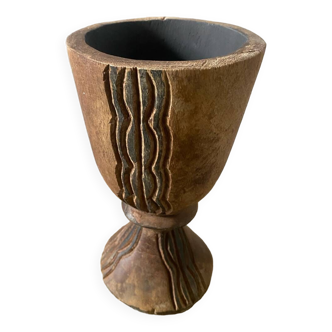 Carved wooden mortar brutalist African art