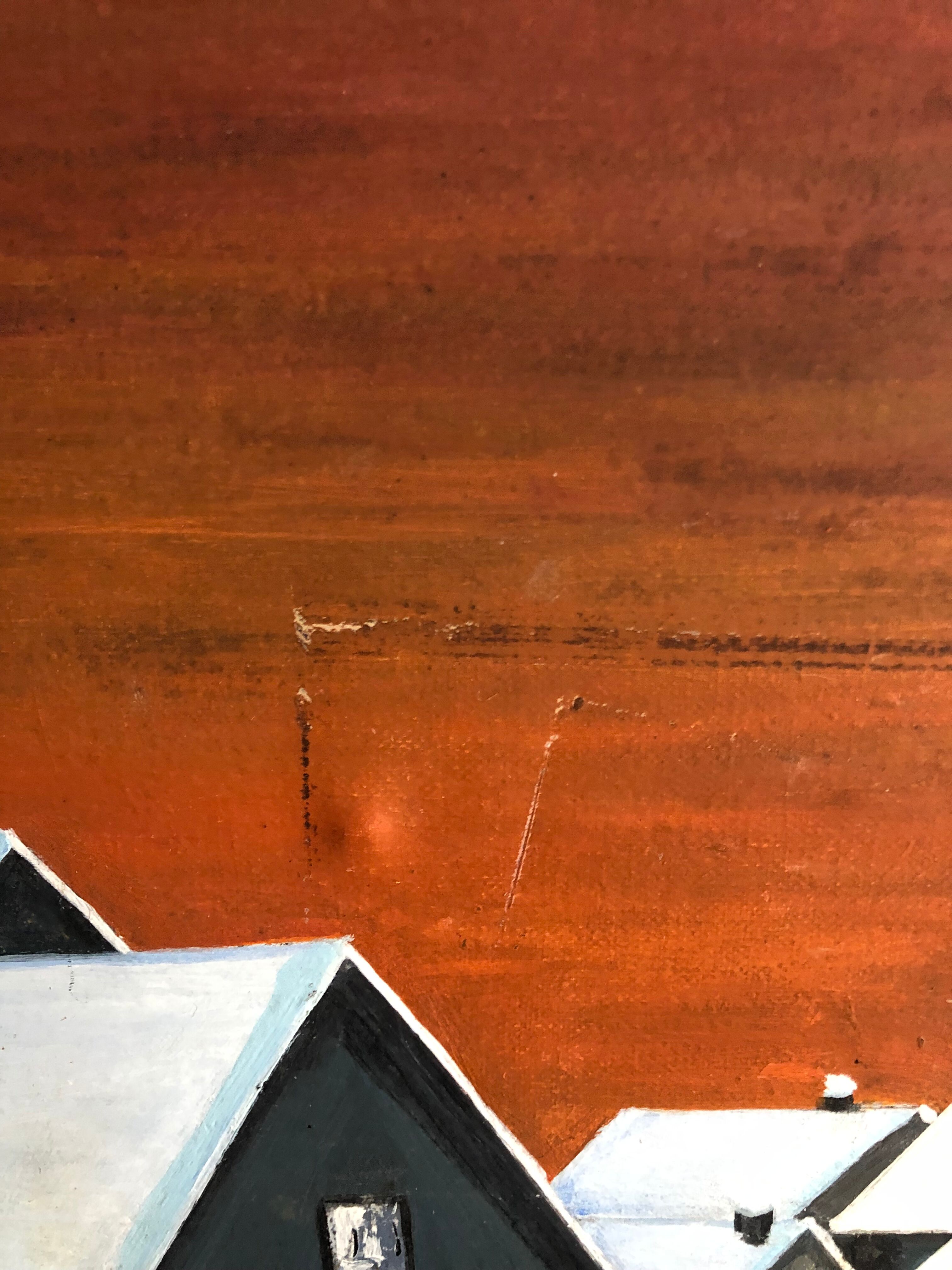 Oil on canvas mountain landscape and snow