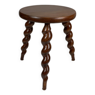 Modernist French Farm Stool with Cork Screw Legs, 1950s