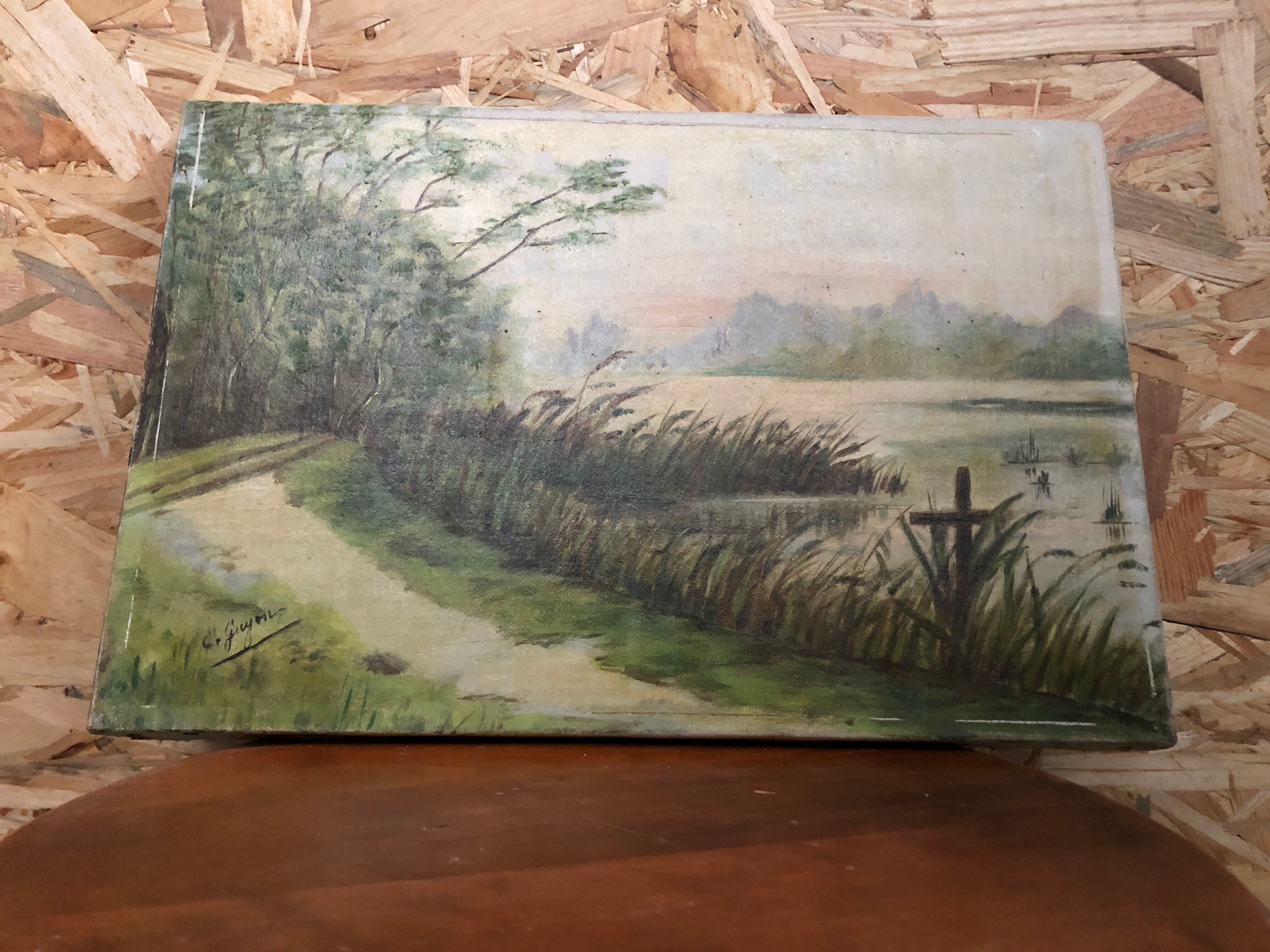 Old painting oil on canvas C. Guyon Campaign XIXth Vintage