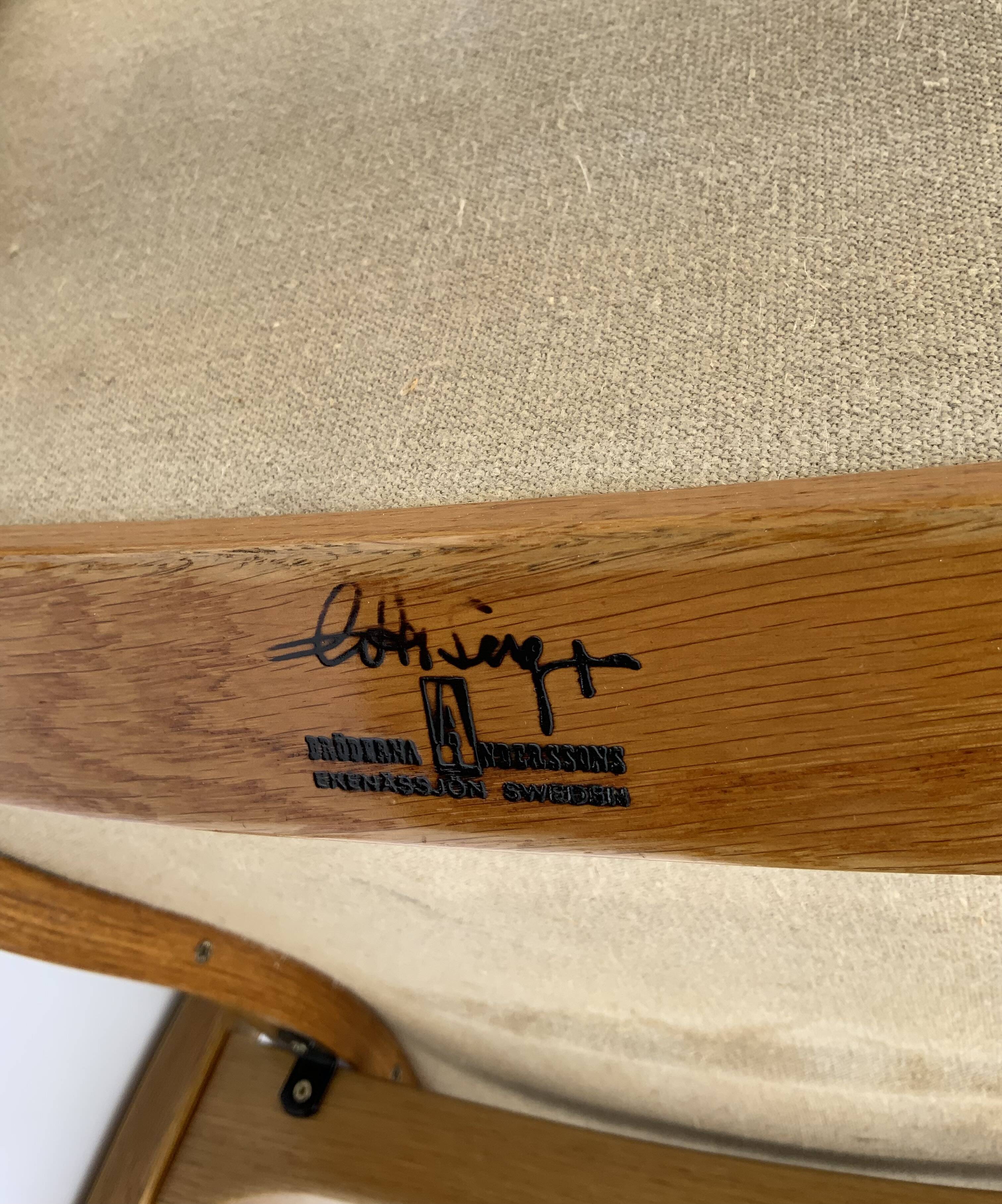 Vintage G.A. Berg “Torparen” Armchair, Oak, Black Sheepskin, Ottoman, 1960s