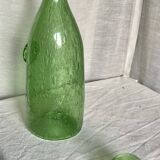 Biot-signed bubble glass bottle, green carafe