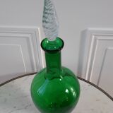 Duo of royal blue and green polished glass decanters 60s-70s