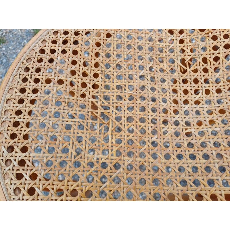 3 wooden and cane stools