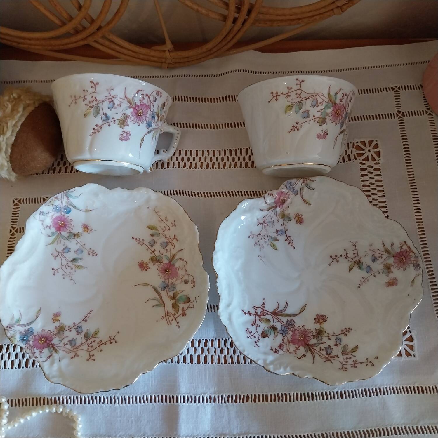 Antique art nouveau cups and saucers
