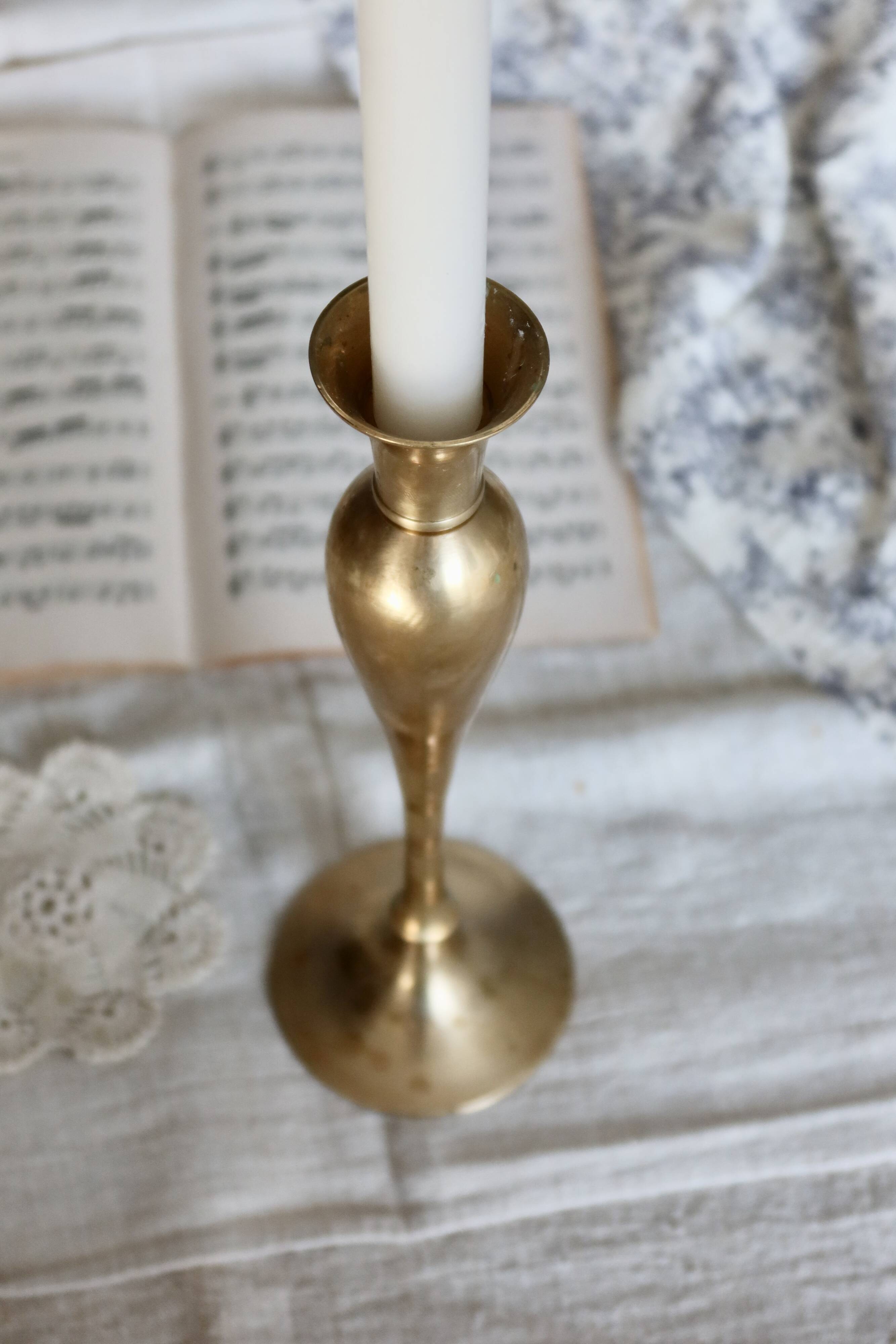 Large antique brass candle holder in Art Deco style