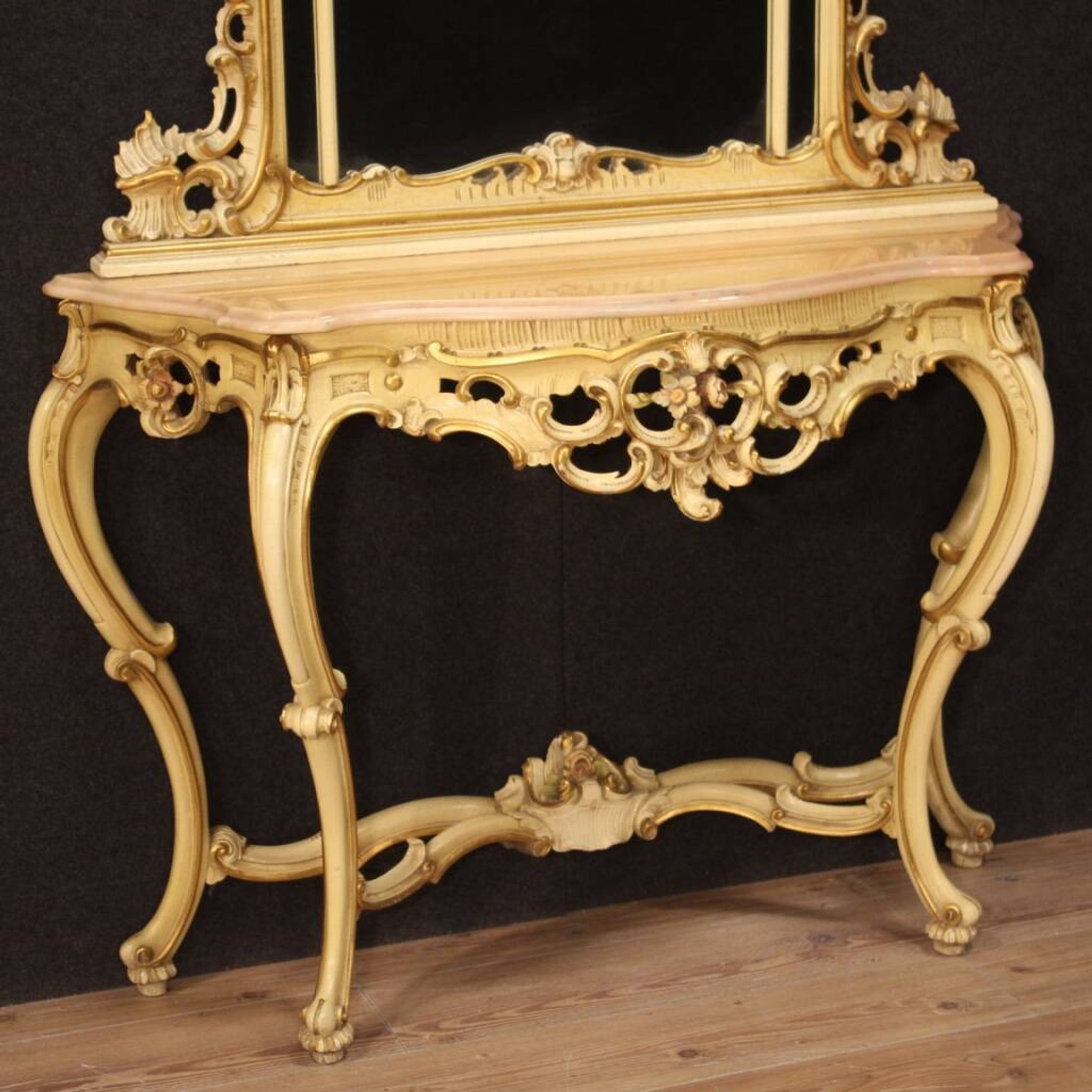 Superbe console italienne avec miroir dans le style Louis XV.