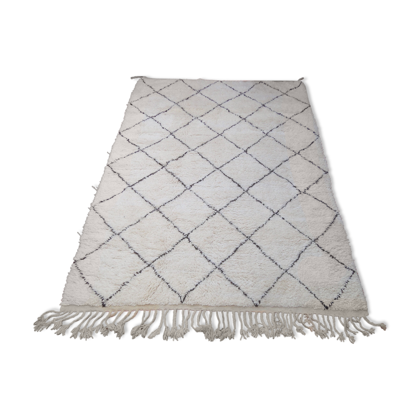 Moroccan beni ourain vintage berber carpet with dark brown diamond 313 x 200 cm