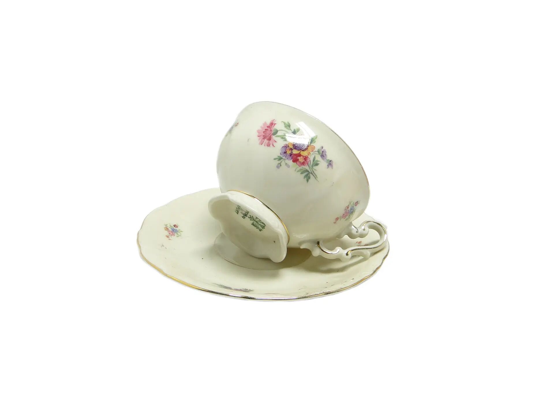 Baroque teacup and saucer, ivory white porcelain, Germany, 1930s.