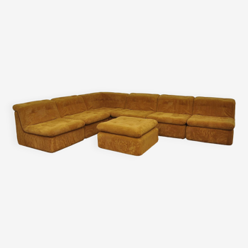 Yellow corduroy modular sofa, 1970s, set of 7