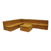 Yellow corduroy modular sofa, 1970s, set of 7