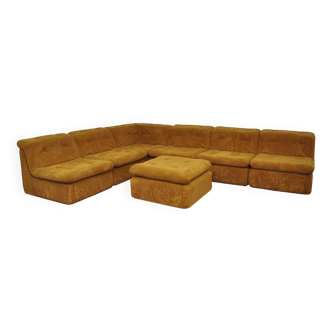 Yellow corduroy modular sofa, 1970s, set of 7