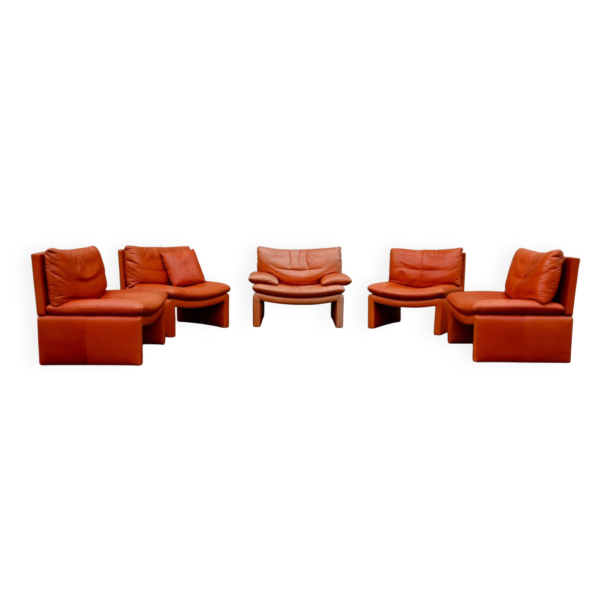 Set of 5 Italian leather armchairs - 1970s