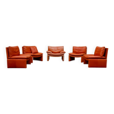 Set of 5 Italian leather armchairs - 1970s