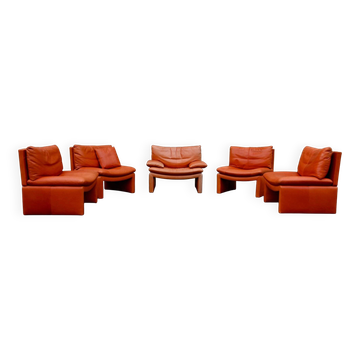 Set of 5 Italian leather armchairs - 1970s