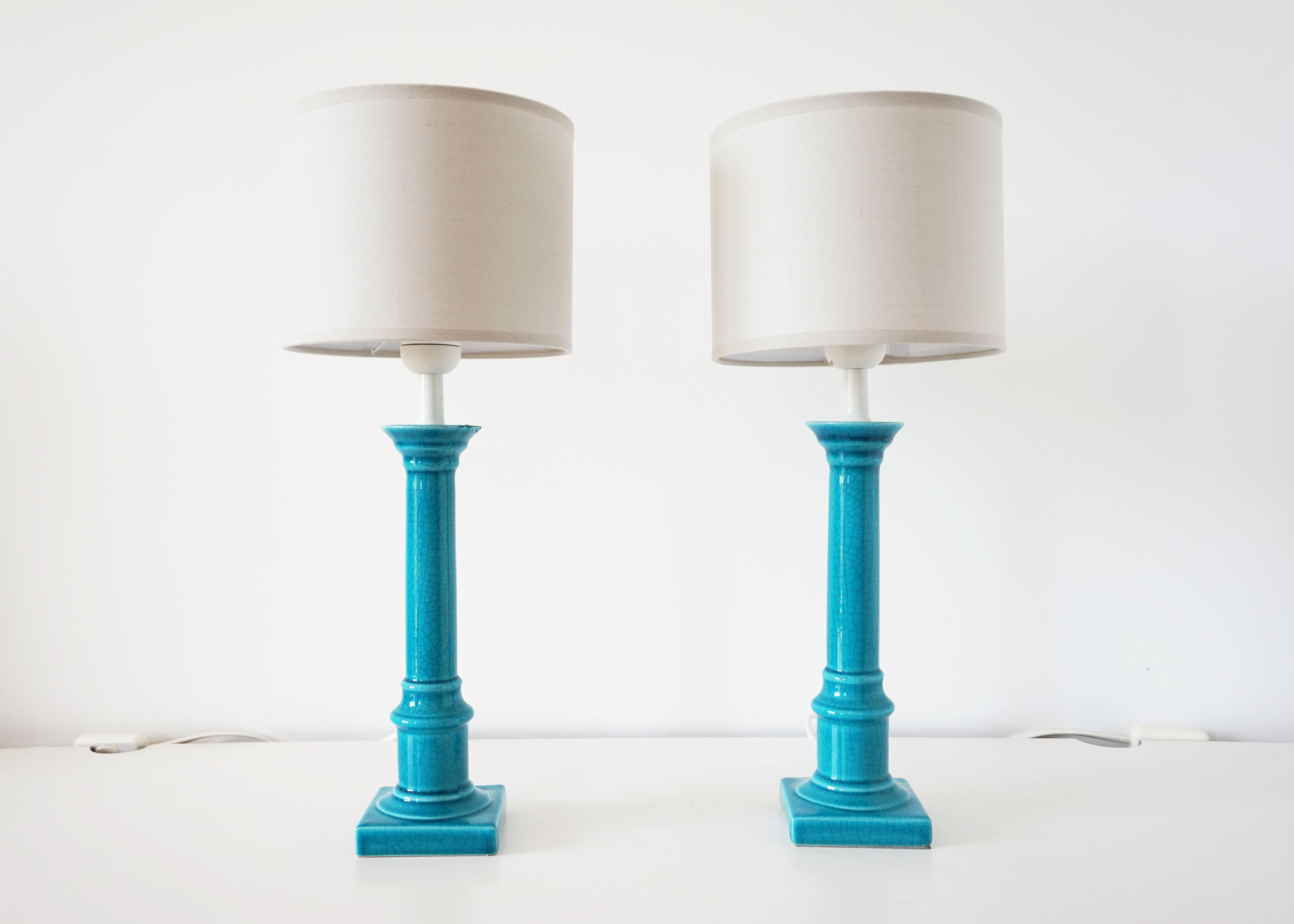 Pair of turquoise ceramic lamps