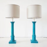 Pair of turquoise ceramic lamps