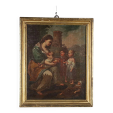 Ancient painting Allegory of Charity, oil on canvas 17th-18th century