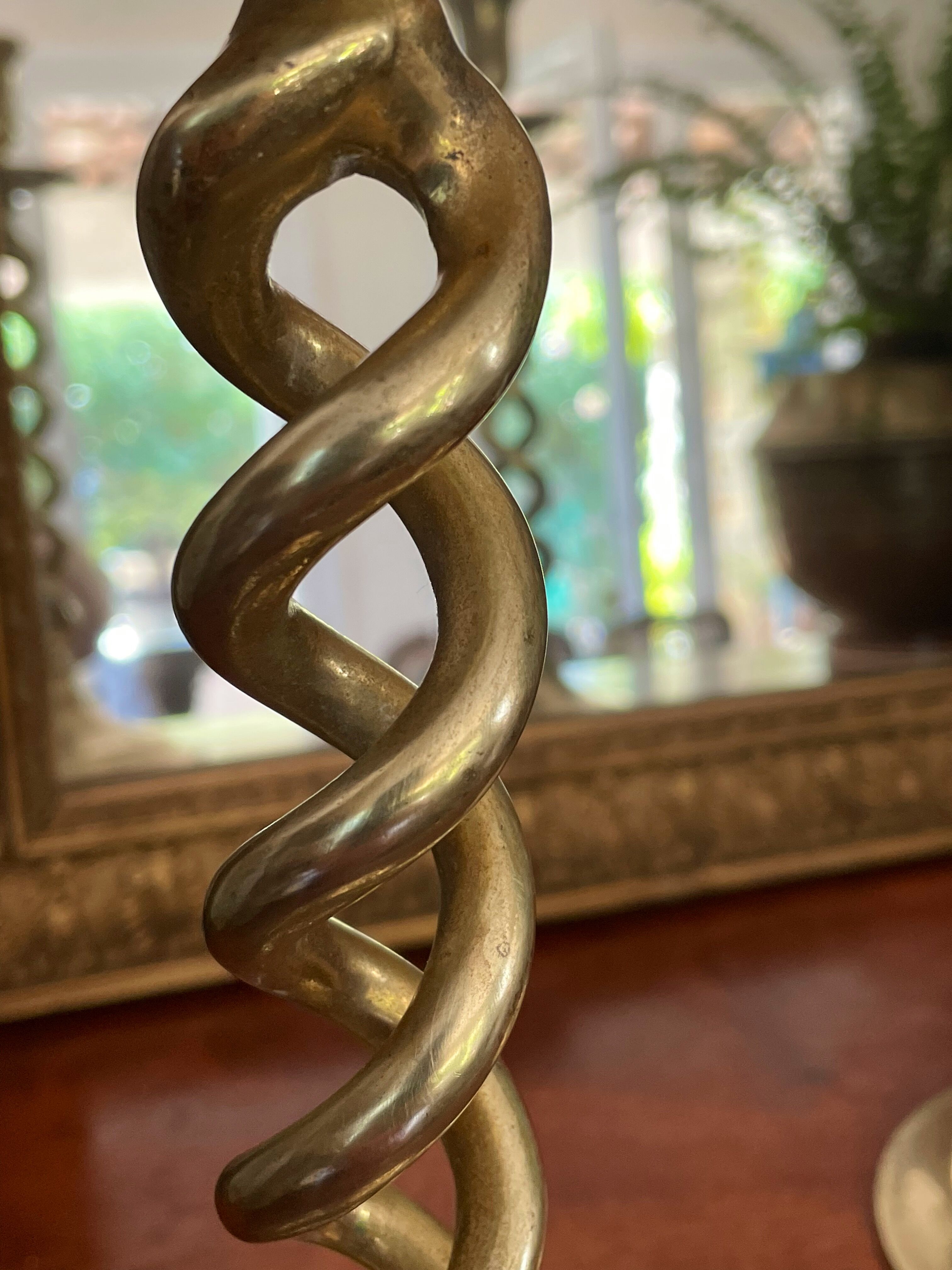 Old pair of twisted candle holders in gilded bronze 32.5cm