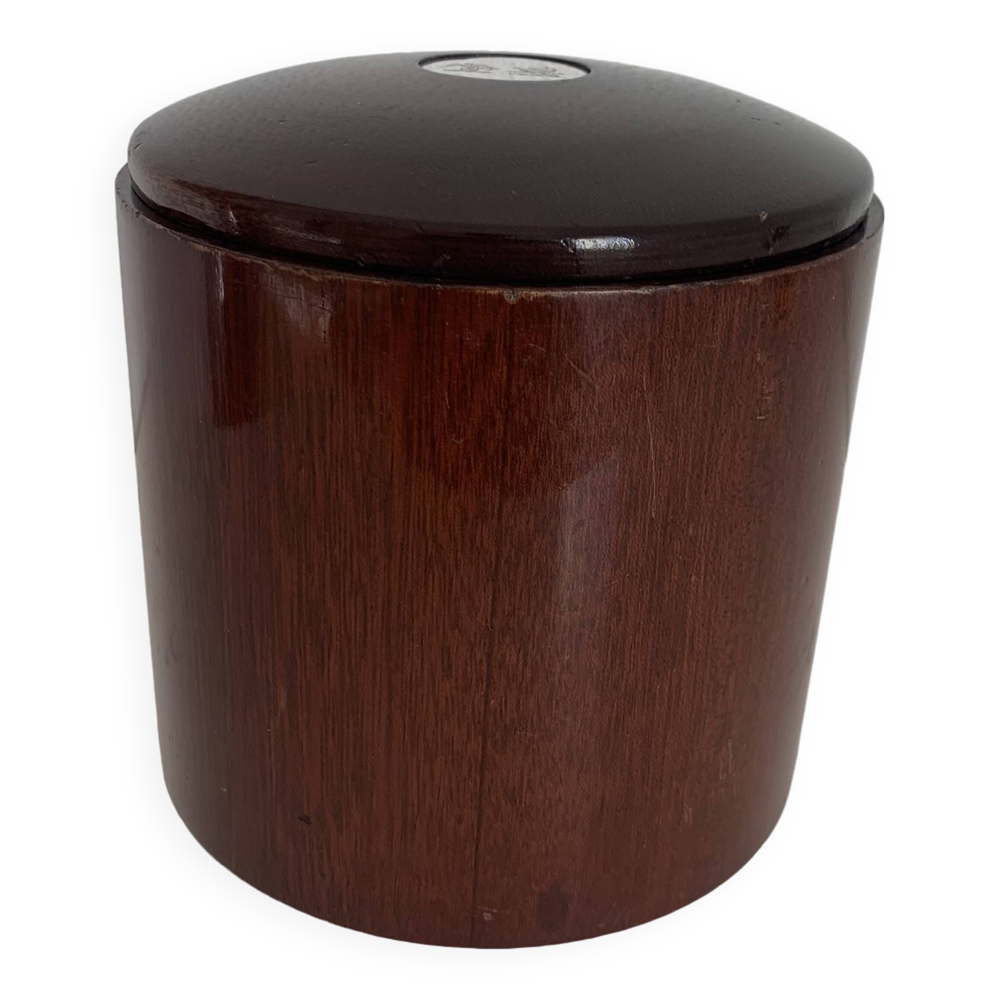 Vintage tobacco pot 1960 wooden snuff box with Stewart crest - 15 x 14 cm