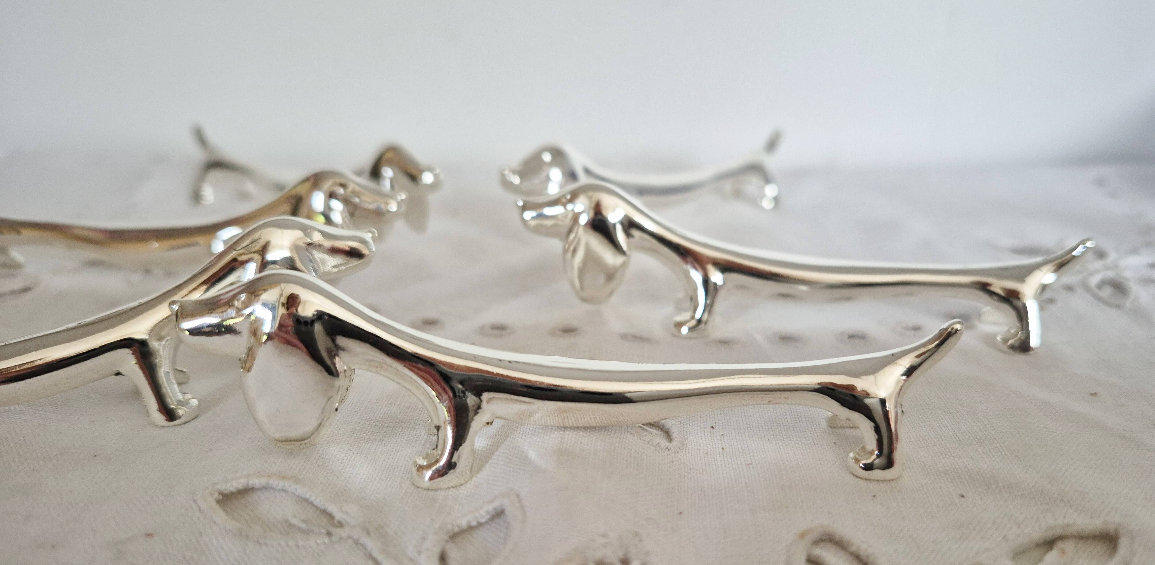Silver-plated metal dachshund knife rest, 1950s
